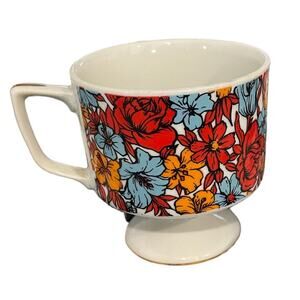 VTG Holt Howard Stacking Mug Mid-Century Mod Floral Red/Orange/Blue Japan R6215